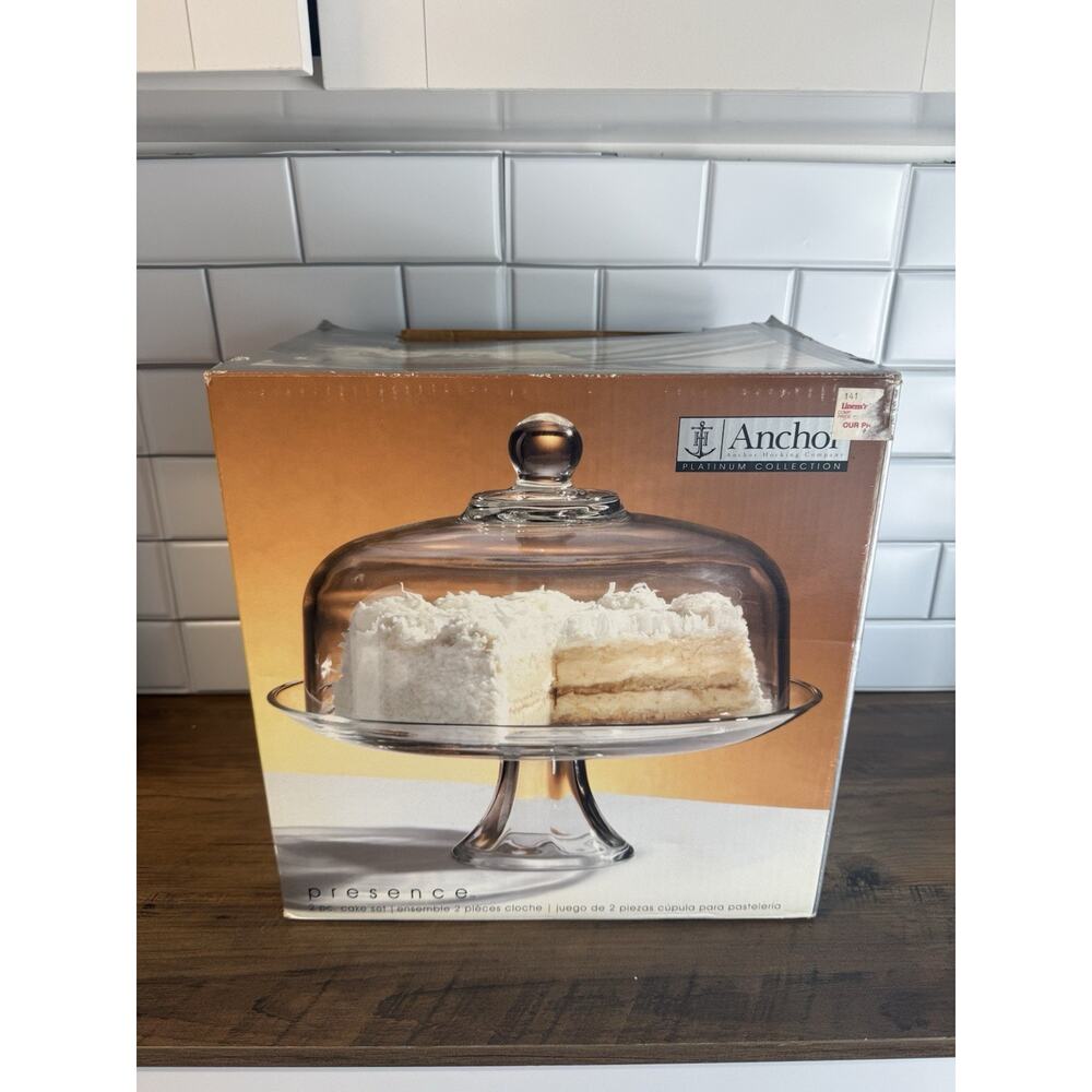 NEW 2001 Anchor Hocking 13in Pedestal Cake Plate w/Dome